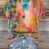3D Digital Print T-Shirt Womens V-Neck Short-Sleeve Top
