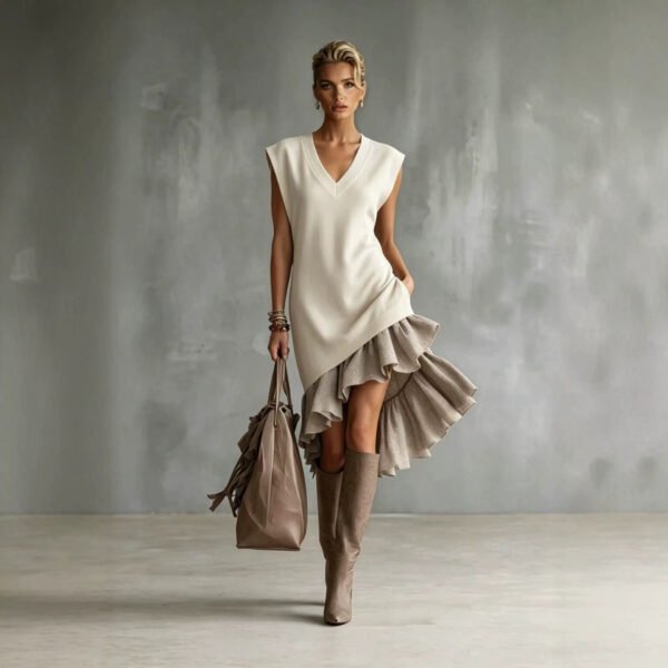 ae0fff28-6aa2-4e85-915b-73a6c46dda3e.jpg Solid-color Casual European-American Style Flounced Midi Skirt