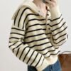 Womens Loose-Fit Striped Pullover Sweater