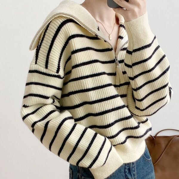 Womens Loose-Fit Striped Pullover Sweater