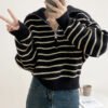 Womens Loose-Fit Striped Pullover Sweater