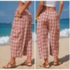 Retro Plaid Drawstring Casual Pants High-Waisted Slimming Straight-Leg Cropped Trousers
