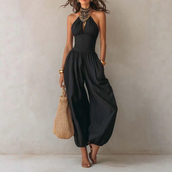 Bohemian-style Backless Hollow-out Lantern-leg Jumpsuit