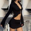 Womens Long-sleeve Off-shoulder, Midriff-baring Top Paired With A Figure-hugging Skirt Set
