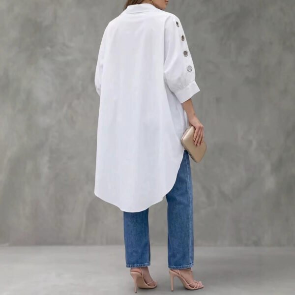 Womens Loose-fit Solid-color Long-sleeve Shirt