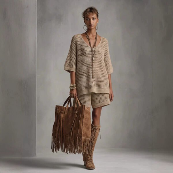 c76bc568-ae3c-4103-a405-34f286e0315e.jpg Wool Summer Loose-fit V-neck Short-sleeve Top And High-waisted Shorts Set