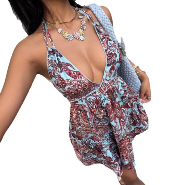 Womens Floral-Print Backless Strap Dress