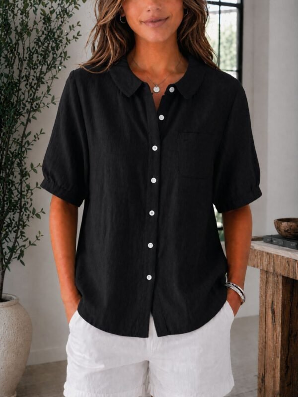 Womens Solid-color Loose-fit Casual Work Top