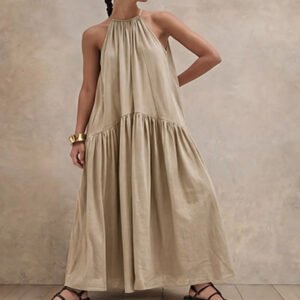 cb5092a7-916f-4827-8436-ae8d83733935_fine.jpeg Halter-neck Sleeveless Cotton-linen Dress