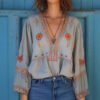 Designer-style V-neck Loose-fit Long-sleeve Top