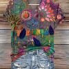 3D Digital Print T-Shirt Womens V-Neck Short-Sleeve Top
