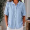 Womens Solid-color Loose-fit Casual Work Top