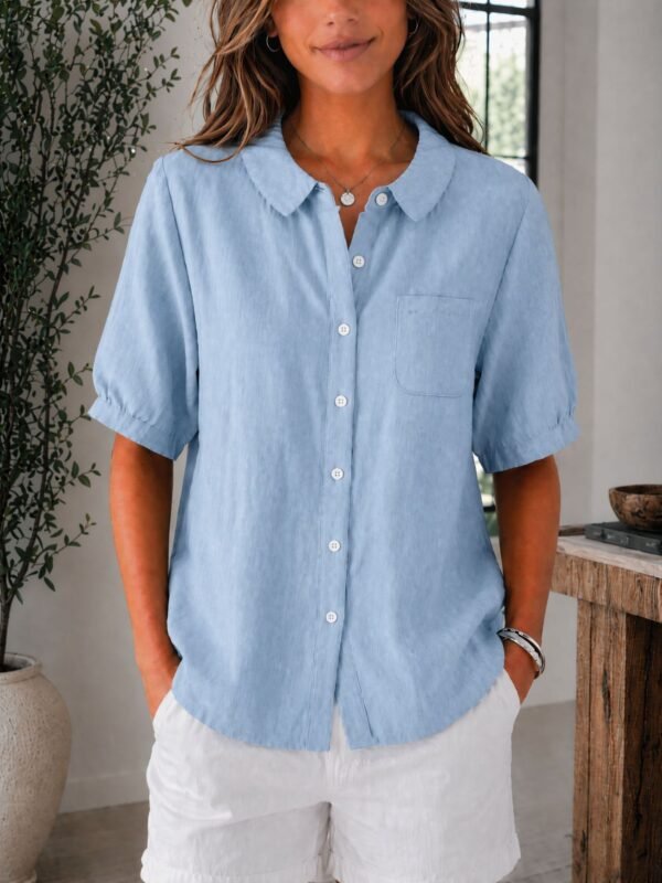 Womens Solid-color Loose-fit Casual Work Top