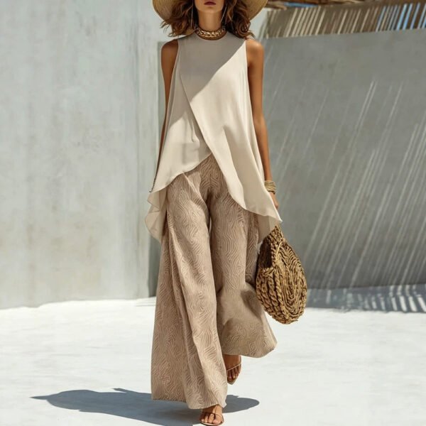 d17a5025-6bb3-4b5d-bc6c-f8629ed3ea9a.jpg Womens Crew-neck Pullover Sleeveless Top And Long Pants Set