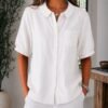Womens Solid-color Loose-fit Casual Work Top