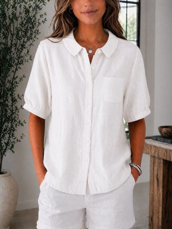 Womens Solid-color Loose-fit Casual Work Top