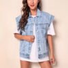 Womens Minimalist Casual Chic Denim Jacket Vest