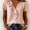 Womens Casual Short-sleeve Top With Ruffled Hem