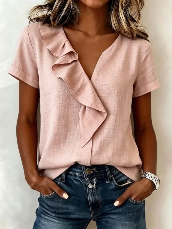 Womens Casual Short-sleeve Top With Ruffled Hem