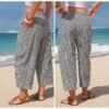 Retro Plaid Drawstring Casual Pants High-Waisted Slimming Straight-Leg Cropped Trousers