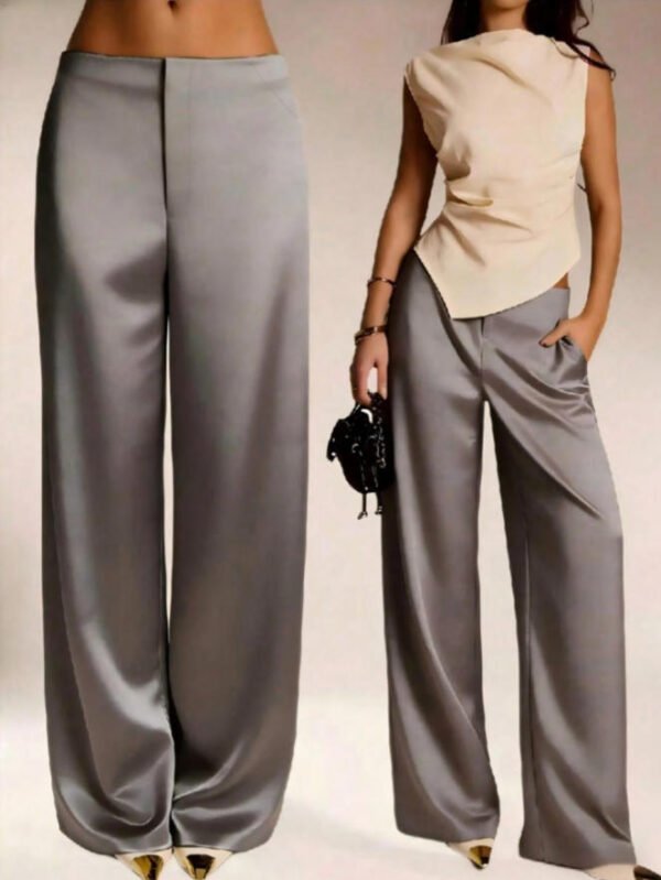 Womens Casual Solid-color Satin Wide-leg Pants