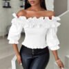 Womens Off-shoulder Ruffled Lantern-sleeve Blouse