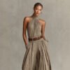Solid-color Sleeveless Halter-neck Slim-fit Jumpsuit For Women