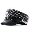 e40e25b7-13a3-43eb-b5ab-9987527b553a.jpg Lady Leopard-print PU Leather Bold Stud Belt Design Beret With Retro British Style Metal Fastener, Unique Edgy Girl Punk Hat, Street Style Versatile Hat
