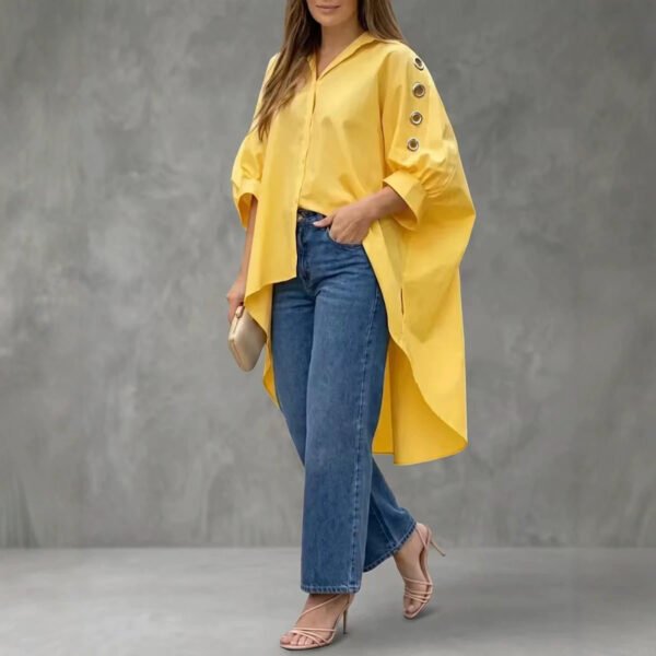 Womens Loose-fit Solid-color Long-sleeve Shirt