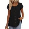 eceb0407-c7de-4b70-8fa4-4178b50deb29.jpg Womens Elegant And Fashionable Solid-color Round-neck Short-sleeve Top