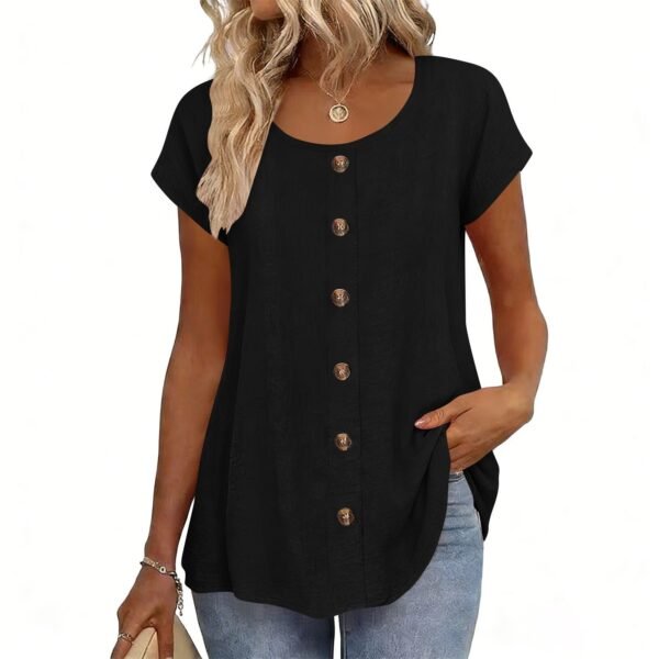 eceb0407-c7de-4b70-8fa4-4178b50deb29.jpg Womens Elegant And Fashionable Solid-color Round-neck Short-sleeve Top