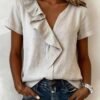 Womens Casual Short-sleeve Top With Ruffled Hem