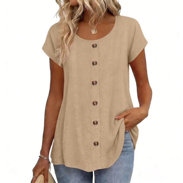 f16cec35-c8da-493a-9b8b-56afb221e3dd.jpg Womens Elegant And Fashionable Solid-color Round-neck Short-sleeve Top