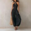 Bohemian-style Backless Hollow-out Lantern-leg Jumpsuit