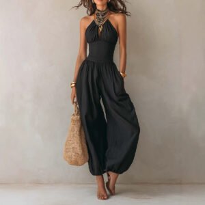 Bohemian-style Backless Hollow-out Lantern-leg Jumpsuit