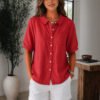 Womens Solid-color Loose-fit Casual Work Top