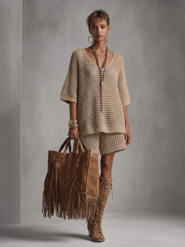 f74101fc-a21f-4878-8086-f3265d510d3f.jpg Wool Summer Loose-fit V-neck Short-sleeve Top And High-waisted Shorts Set