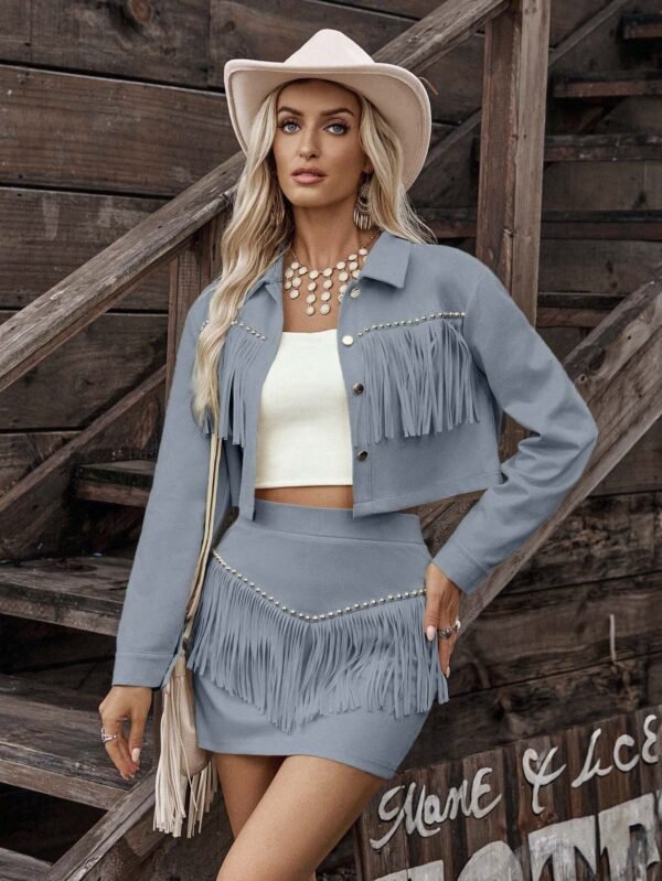 Womens Tassel Faux Suede Loose-fit Set