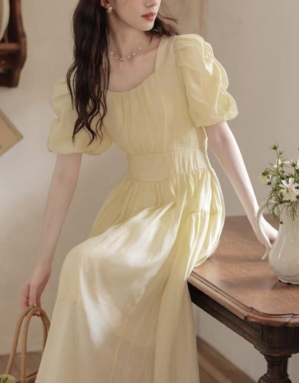 Ruffled-sleeve Waist-cinched Dress For Women