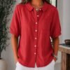 Womens Solid-color Loose-fit Casual Work Top