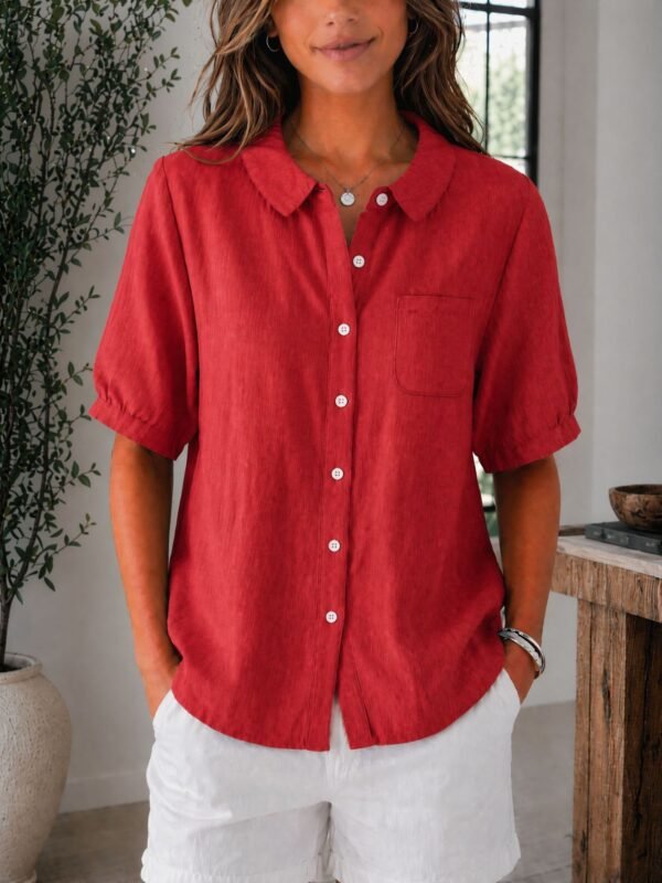Womens Solid-color Loose-fit Casual Work Top